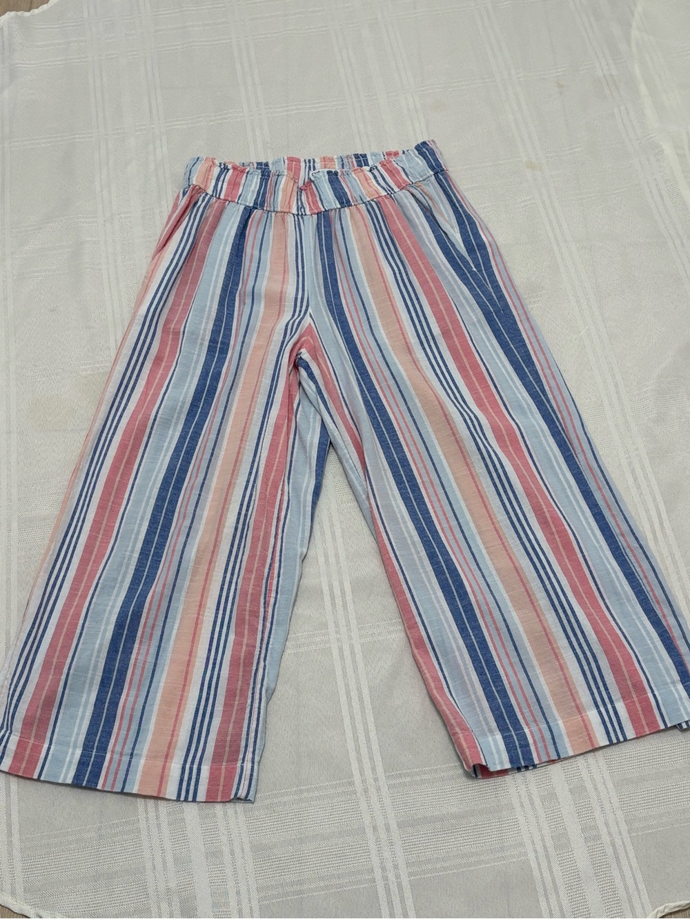 croft & barrow Striped Wide-Leg cropped Pants in Blue, Pink & white